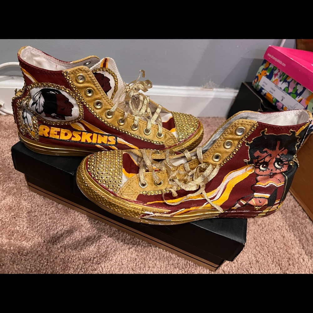 Handcrafted Redskin Football color Converse size 9.5W/7.5M
